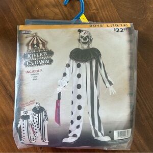 Fun World Killer Clown Halloween Costume Boys L 10/12 Jumpsuit Collar & Mask NEW